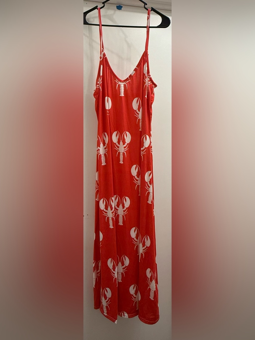 Women’s Red Lobster Print Maxi Dress - Casual Beach Sundress - Picture 2 of 4